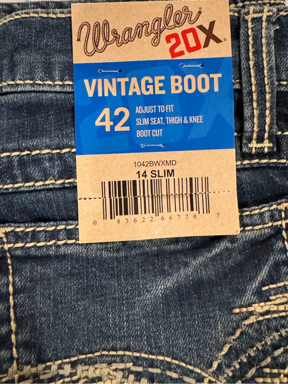NWT Wrangler 20X Boys No. 42 Vintage Boot Jeans Size 14 Slim adjustable fit - Picture 3 of 8
